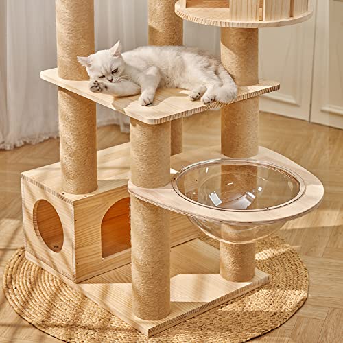 71" Tall Real Wood Cat Tree with 2 Space Capsule Beds