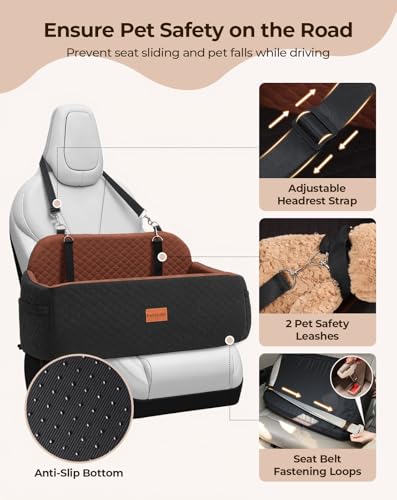 Dog Car Seat Booster Bed for Dog Under 55 Lbs (Black/Brown / Large)