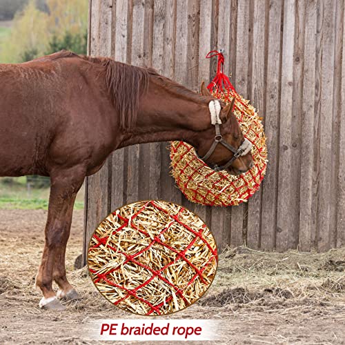 4 Pcs Slow Feed Hay Net Feeder Hay Bag for Horses Slow Feeder 40 Inch Length with 2 Inch Holes Hanging Horse Feed Net for Goat Cattle Equine Stalls Barn Supplies (Red)