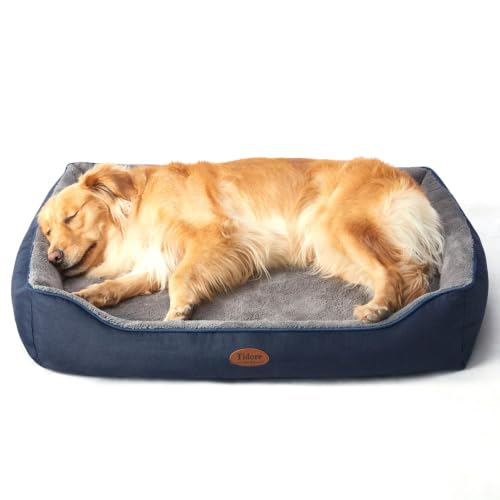 Orthopedic Dog Beds for Medium Dogs (39.4"L x 31.5"W x 7.4"Th / Navy Blue-Velvet)