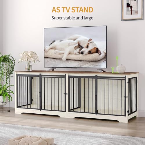 77.6" Double Dog Crate Furniture (White Brown / 77.6"L x 23.6"W x 26.4"H)