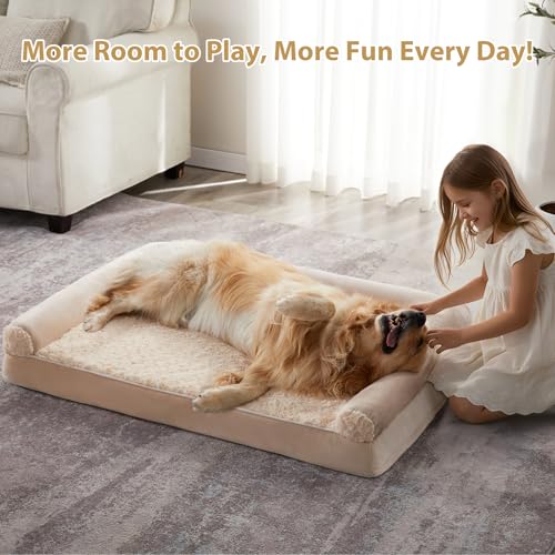 Orthopedic Washable XLarge Dog Bed for Senior Dog Cozy Sleep (42"l x 30"w x 7"th / Beige)