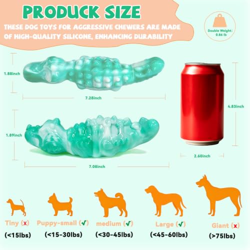 2Pack Tough Dog Toys for Aggressive Chewers (Green / Medium)