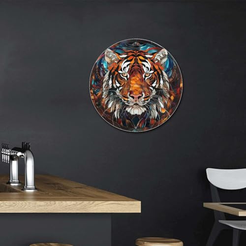 Metal Sign Circular Stained Glass Tigle Sign For Bar (8×8 Inches / Tigle-2)