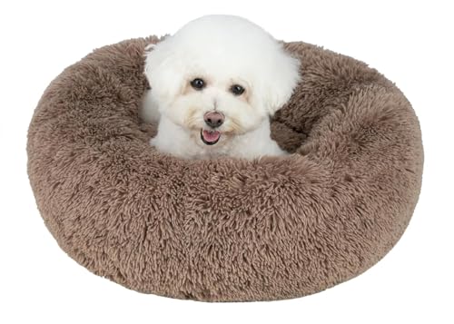 Round Calming Dog Bed for Small (Caramel / 24" x 24" x 7")