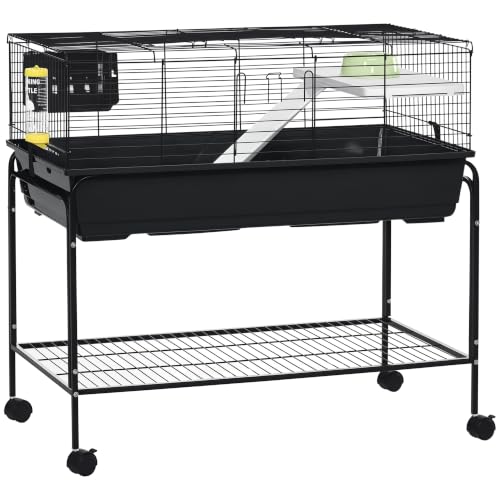 Two Story Small Animal Cage Shelf & Wheels 39" x 20.5" x 36.5" Black (39.0"L x 20.5"W x 36.5"H / Black)