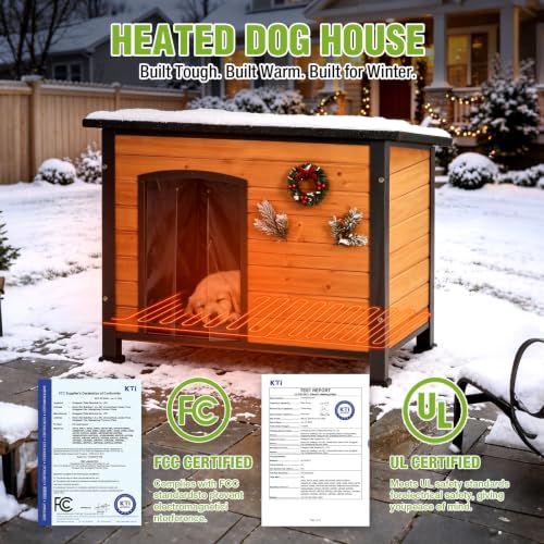 Heated Dog House Outdoor 35.5" Large Dog Kennel with Metal Frame Insulated Dog Crate Cage for Small to Medium Dogs Outside with Heater and Insulated Liner