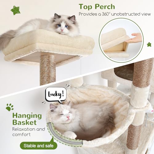Extra Large Cat Tower for Big Cats 20 lbs (81 inch / Beige)