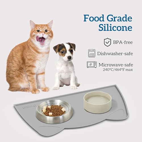 Cat Food Mat Silicone Pet Feeding Mat (18"L x 10"W / Ash Light Grey)