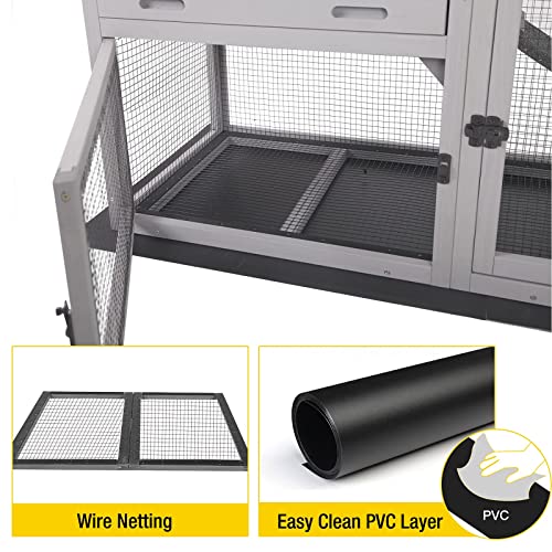 Rabbit Hutch Outdoor Chickecn Coop Indoor Bunny Cage with Pull Out Tray (Deep Grey)