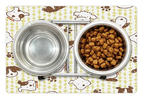 Dog Pet Mat for Food and Water (White and Green)