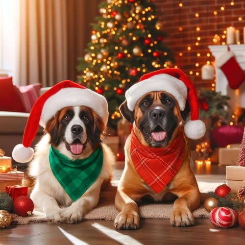 100 Pcs Christmas Plaid Dog Bandanas Bulk (Christmas Plaid / 31.5 x 21.7 x 21.7 Inch)