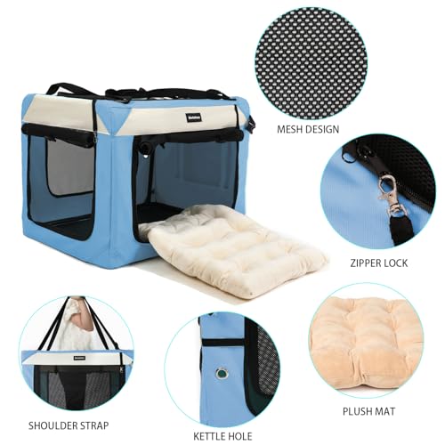 Large Cat Carrier Collapsible Travel Dog Crate Portable Soft (20.0"L x 14.0"W x 14.0"H / Sky Blue)
