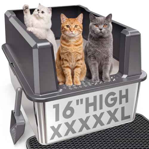 XXXXXL Stainless Steel Litter Box with High Sides 28"x20"x16" (Grey / XXXXX-Large)