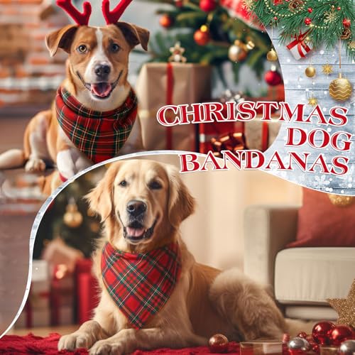 100 Pcs Christmas Plaid Dog Bandanas Bulk (Christmas Plaid / 31.5 x 21.7 x 21.7 Inch)