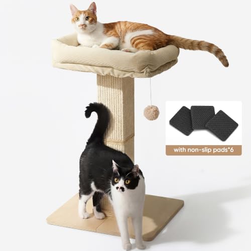 Retro Style Cat Scratching Post with Perch for Indoor Adult Cats (Beige)