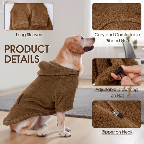 Fuzzy Dog Sweater with Adjustable Hood & Harness Hole (X-Large / Brown)