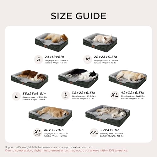 Orthopedic Dog Beds Large Sized Dog (Dark Green / 35"l X 25"w X 6.5"th)