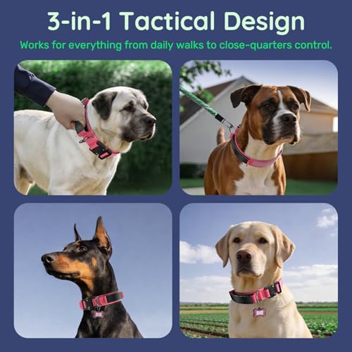 Premium Tactical Dog Collar (Pink / XL: Fits Neck 20.5"-24.5")