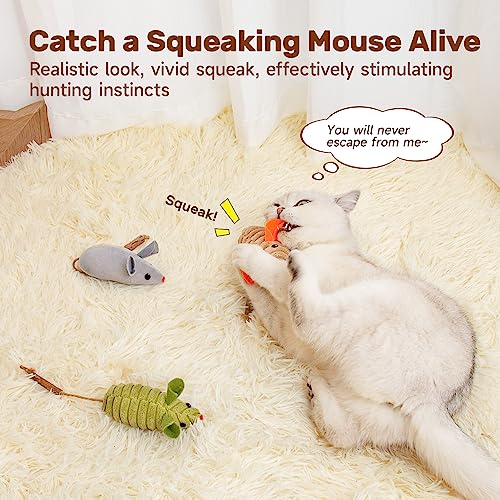 Cat Toys 3pcs Squeak Mice Interactive Catnip Silvervine Animals (8.0 Inches)