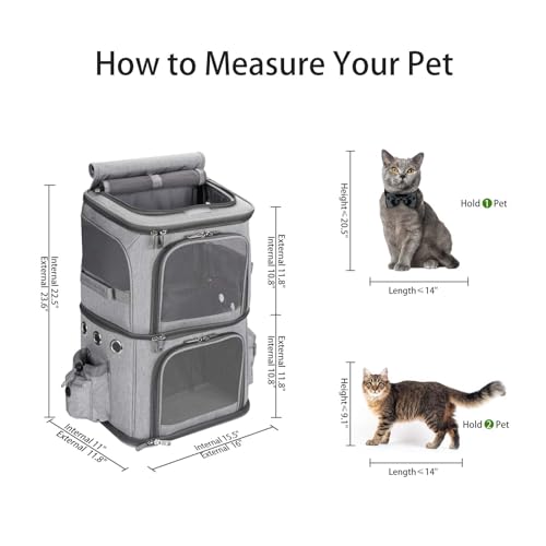 Double Compartment Cat Backpack Carrier for Mulit (15.8"L x 11.8"W x 23.6"H / Grey)