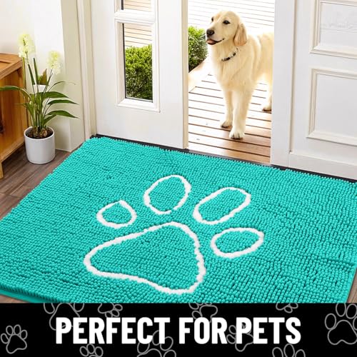 Dog Door Mat for Muddy Paws (36"X24" / Turquoise and White)