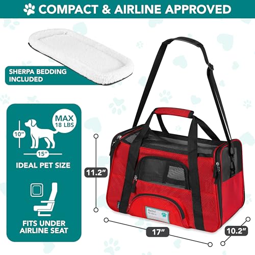 Airline Approved Pet Carrier for Cats & Small Dogs (Red / 17.0"L x 10.2"W x 11.2"H)