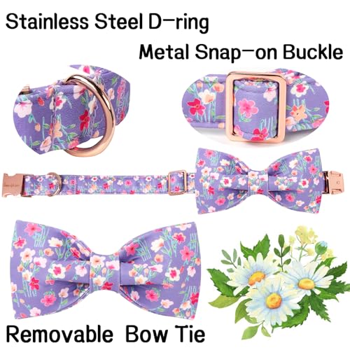 Cartoon Dog Collar with Bow Spring Summer Collar with Mutiflower for Small Medium Large Boys Girls Dogs (XS / Multiflora bow)