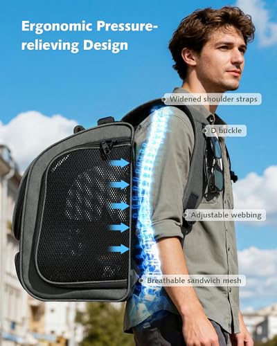 Cat Backpack Carrier (Gray(Expandable) / 12.6"L x 10.2"W x 16.5"H)