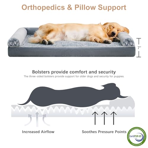 Orthopedic Washable XXL Dog Bed for Senior Dog Cozy Sleep (48"l x 35"w x 7"th / Grey)