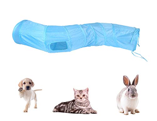 Cat Tunnel Toys for Indoor Cats Kittens Rabbits (47" (Shape S) / Blue)