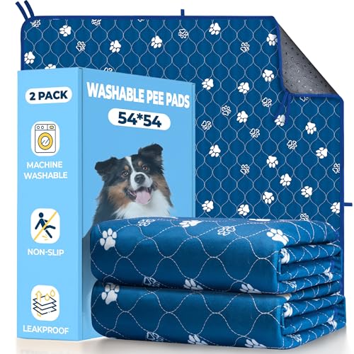 Washable Pee Pads for Dogs (Blue / 54*54 Inch (Pack of 2))