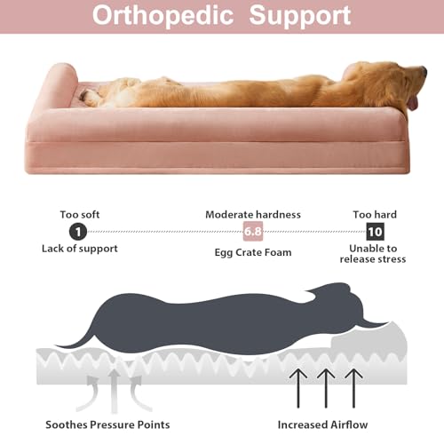 Orthopedic Washable XLarge Dog Bed for Senior Dog Cozy Sleep (42"l x 30"w x 7"th / Pink)