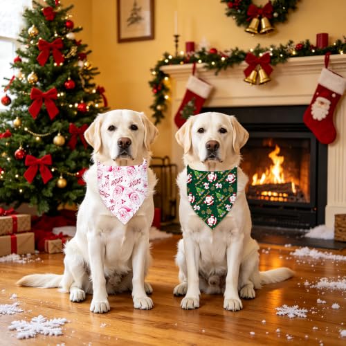 Christmas Dog Bandanas for Medium Dogs (Xmas- Green, Blue (2 Sided) / Large)