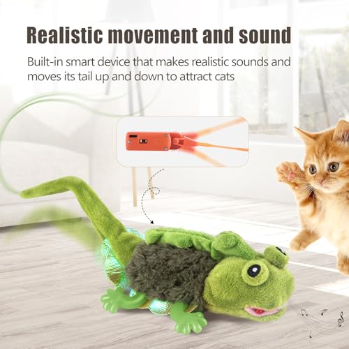 Cat Toys Touch Activated Flapping Chirping Lizard Kitten Toy with Catnip for Indoor Cats Kicker