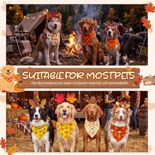 50 Pcs Fall Dog Bandanas Bulk Autumn Pumpkin Maple Leaves Pattern (25.6 x 17.7 x 17.7 Inch / Fall)