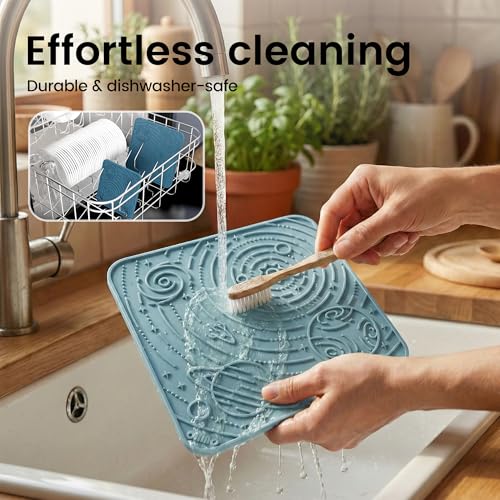 Large Lick Mat for Dogs&Cats (Dark Blue&Light Blue / 7.9"L x 7.9"W)