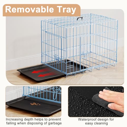 24" Foldable Metal Dog Crate (Blue)