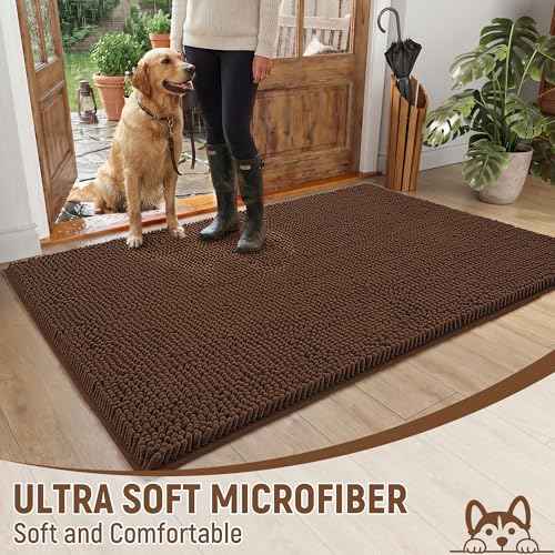 Absorbent Dog Door Mat for Muddy Paws (48"L x 36"W x 1" Th / Brown)