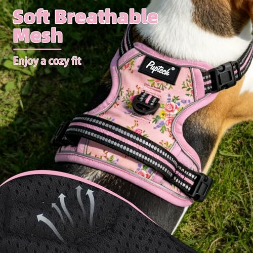 No Pull Tactical Dog Harness Medium Sized (Pink Floral / Medium)