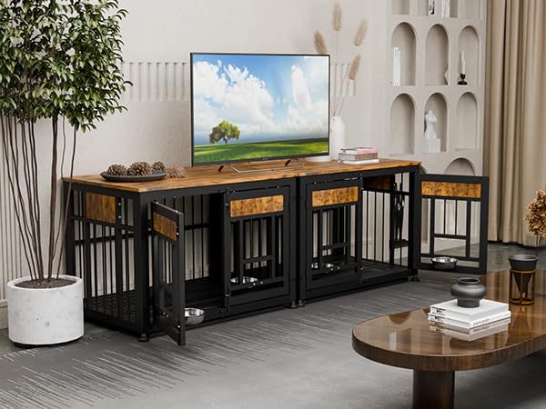 Large Dog Crate Furniture (Rustic Brown & Black / 42.9"L x 38.3"W x 30.0"H)