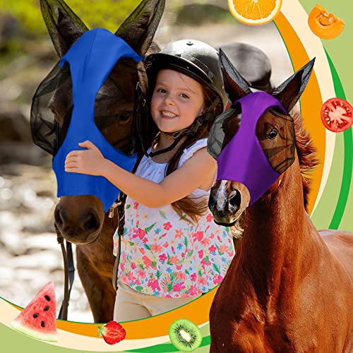 4 Pcs Horse Fly Mask with Ear (Large / Purple, Blue, Pink, Black)