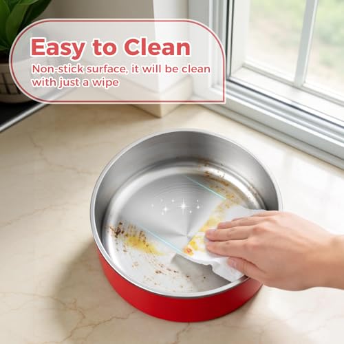 Dog Bowl Stainless Steel Dog Food and Water Bowl with Non Slip Quiet Bottom (64 oz / Red)