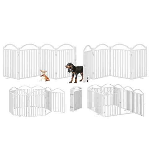 Metal No Assembly Freestanding Dog Gate with Door Walk Through (White / 8 panels 196"W*32"H HFG)