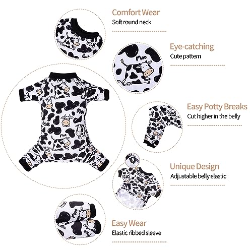 Dog Halloween Pajamas Puppy Onesies Small Dogs Soft Pjs Coat Cat Apparel Comfy Pet Christmas Clothes Outfit Doggie Bodysuit (X-Small / A06-Cow moo)