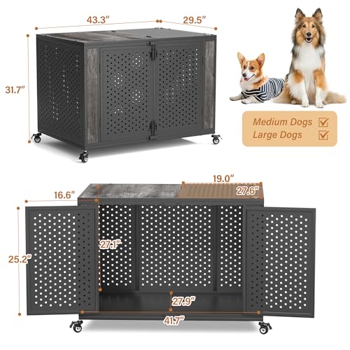 42" Heavy Duty Dog Crate Furniture for High Anxiety Dogs (Black and Gray / 42 inch)