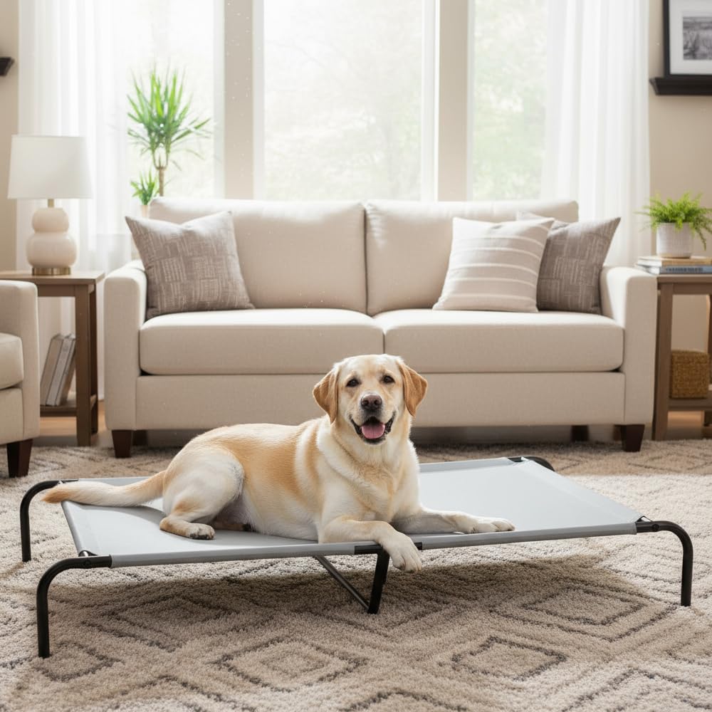 Cooling Breathable Elevated Pet Bed with Metal Frame for Large Dogs (Grey / X-Large)