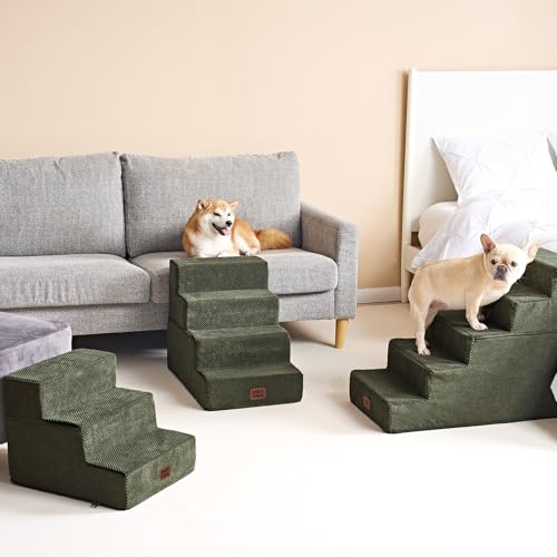 Dog Stairs for Bed 22.5" H (Military Green / Extra Wide 17.7" x 35" x 22.5")