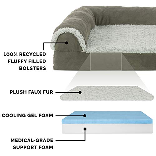 Cooling Gel Dog Bed for Medium (Medium / (Two-Tone Faux Fur & Suede) Dark Sage)