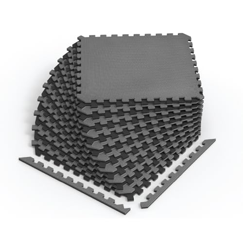 Reversible 1 2" EVA Foam Gym Floor Tiles (24 Tiles - 96 Sq. Ft. / Gray/Black)